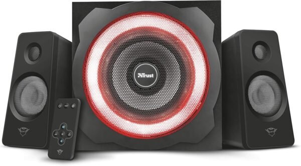 Trust Gaming GXT 629 Tytan RGB 2.1 PC Gaming Speaker System, Sound System with with Subwoofer, UK Plug, LED Illuminated RGB, 120 W Peak Power, Stereo Sound System - Black - Image 7
