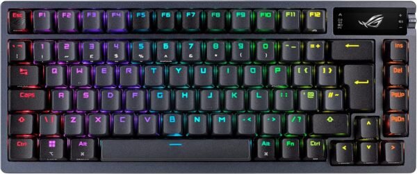 ASUS ROG Azoth 75% Wireless DIY Custom Gaming Keyboard, OLED display, Gasket-Mount, Three-Layer Dampening, Hot-Swappable ROG NX Red Switches & Keyboard Stabilizers, PBT Keycaps, RGB, UK Layout, Black
