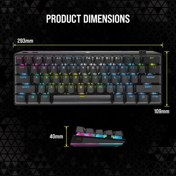 CORSAIR K70 PRO MINI WIRELESS RGB 60% Mechanical Gaming Keyboard – Swappable CHERRY MX RED Switches – PBT Double-Shot Keycaps – iCUE Compatible – PC, Mac, PS5, PS4, Xbox – QWERTY UK – Black - Image 7
