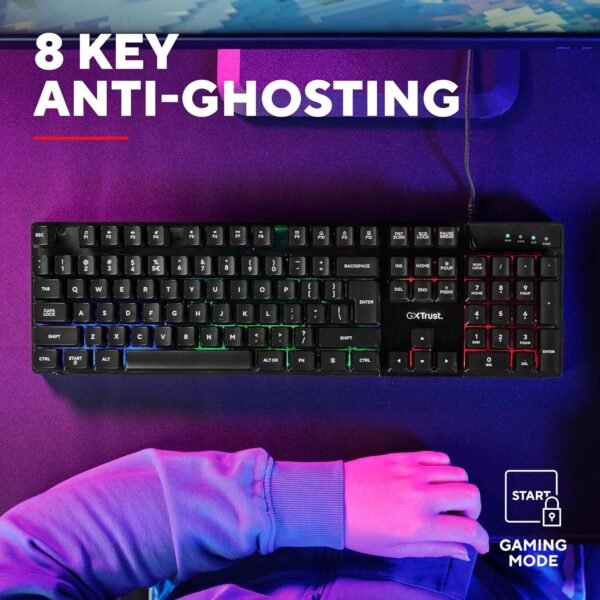 Trust Gaming GXT 835 Azor Gaming Keyboard with QWERTY UK Layout, LED Lighting, Game Mode, 12 Multimedia Keys, Anti-ghosting, Membrane Wired USB Keyboard for PC, Computer, Laptop - Black - Image 5