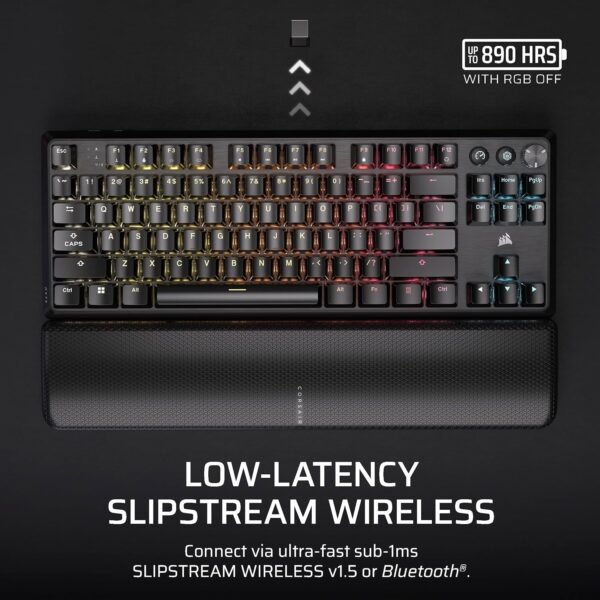 CORSAIR K70 CORE TKL WIRELESS RGB Tenkeyless Mechanical Gaming Keyboard – Pre-Lubed MLX Red v2 Linear Switches, SOCD, ABS Double-Shot Keycaps, Sound Dampening, 1000Hz Polling, QWERTY UK – Black - Image 6
