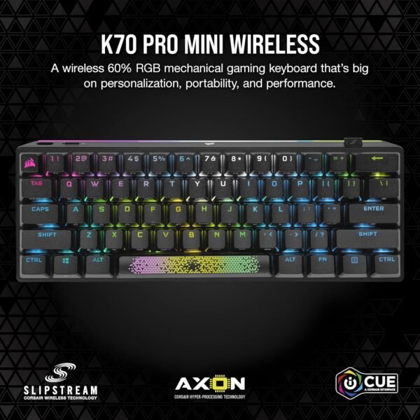 CORSAIR K70 PRO MINI WIRELESS RGB 60% Mechanical Gaming Keyboard – Swappable CHERRY MX RED Switches – PBT Double-Shot Keycaps – iCUE Compatible – PC, Mac, PS5, PS4, Xbox – QWERTY UK – Black - Image 2