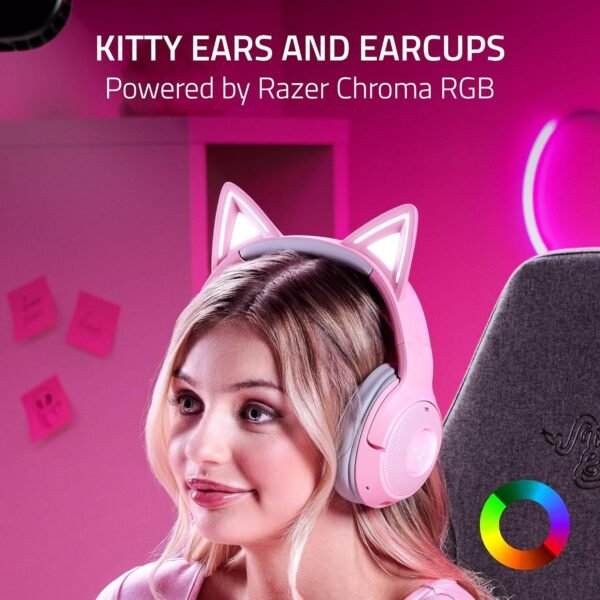 Razer Kraken Kitty V2 BT - Wireless Bluetooth RGB Headset with Kitty Ears (Bluetooth 5.2, TriForce 40 mm Drivers, Integrated Beamforming Noise-cancelling Mics, Up to 40 Hrs Battery Life) Quartz Pink - Image 2