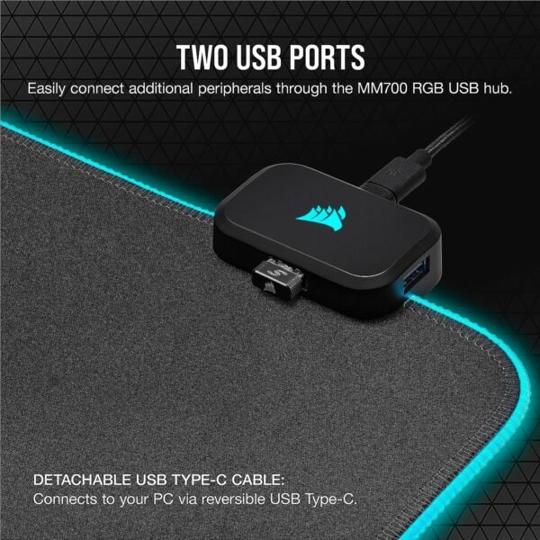 Corsair MM700 RGB Extended Cloth Gaming Mouse Pad - 36.6" x 15.8" - 360° RGB Lighting - Two USB Port Hub - Thick Rubber - Black (Renewed) - Image 5