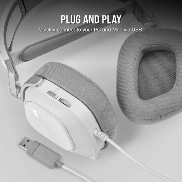 Corsair HS80 RGB USB Premium Gaming Headset with Dolby Audio 7.1 Surround Sound (Broadcast-Grade Omni-Directional Microphone, Memory Foam Earpads, High-Fidelity Sound, Durable Construction) White - Image 5