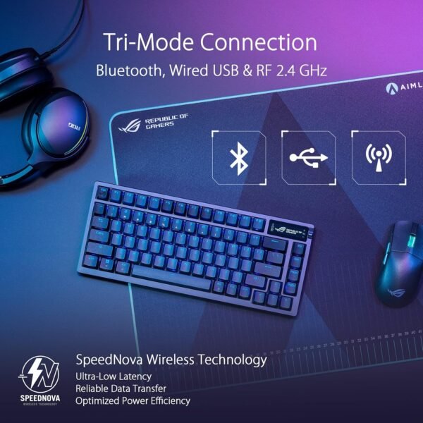 ASUS ROG Azoth 75% Wireless DIY Custom Gaming Keyboard, OLED display, Gasket-Mount, Three-Layer Dampening, Hot-Swappable ROG NX Red Switches & Keyboard Stabilizers, PBT Keycaps, RGB, UK Layout, Black - Image 3